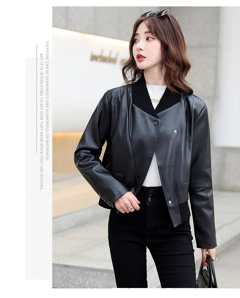 小个子港风纯色短款皮衣pu外套女2022年新款休闲夹克机车上衣潮详情22