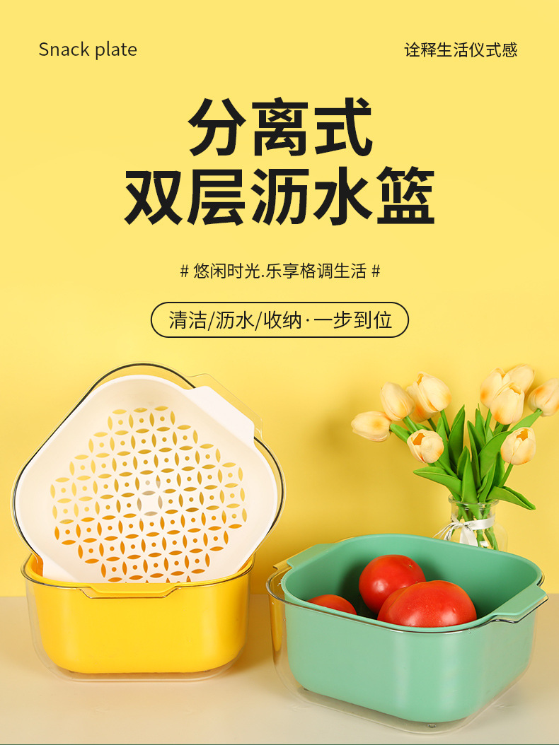 8496厨房双层沥水篮家用洗菜篮多功能加厚塑料沥水盆水果漏篮滤水篮详情1