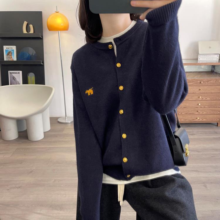 Early autumn 2024 Cashmere cardigan women's coat, round-neck sweater, thin embroidered wool sweater, casual knitted outer top pic 22
