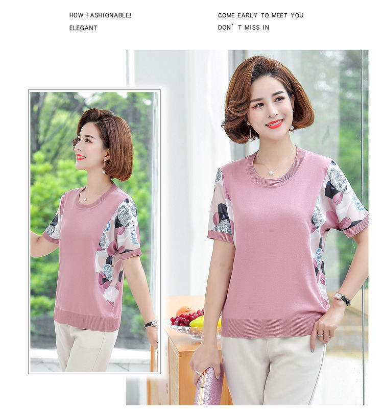 新款含棉妈妈夏装短袖T恤小衫中年女士t恤衫中老年女装宽松上衣女详情13