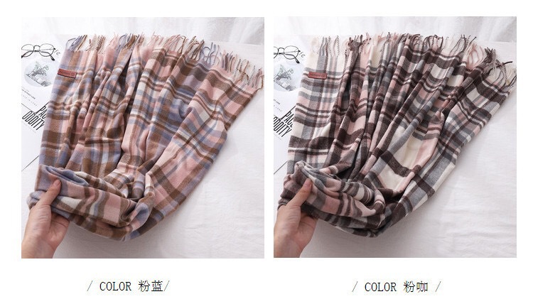 Classic British checkered scarf for women, thick and warm autumn and winter retro fashion shawl, Korean-style versatile tassel scarf pic 5