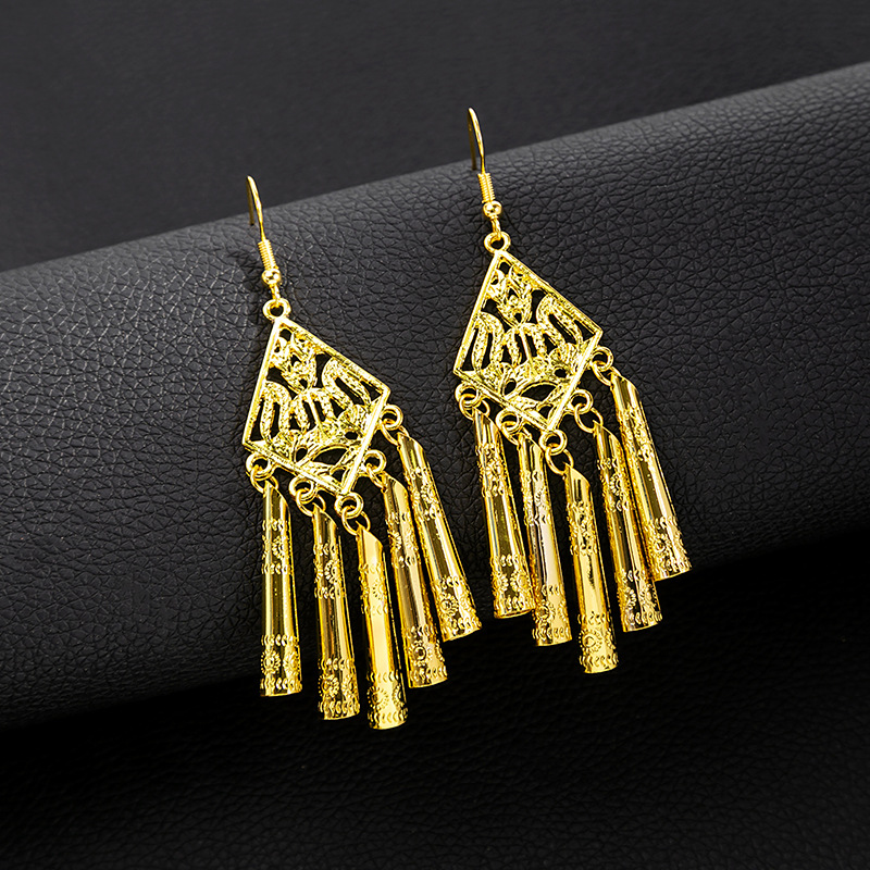 Ethnic-style peacock earrings, golden bell tassel earrings, Bohemian leaf pendants, scenic area earrings wholesale pic 19