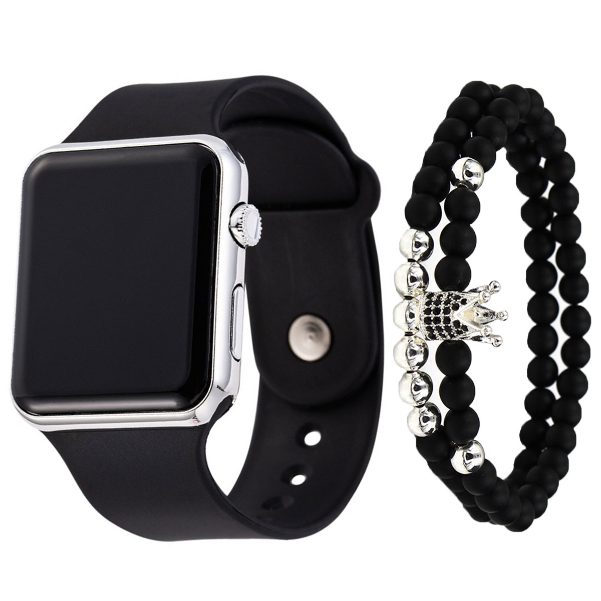 3pcs/set男士时尚简约LED硅胶电子手表+手链套装 现货wrist watch详情9