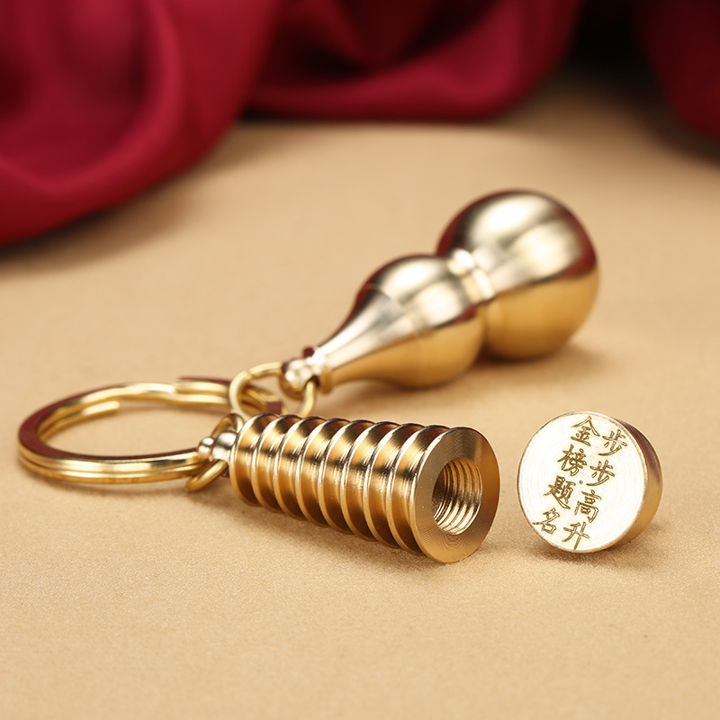 Brass open cinnabar bottle gourd keychain copper ring Wenchang Pagoda keychain small pendant wholesale pic 5