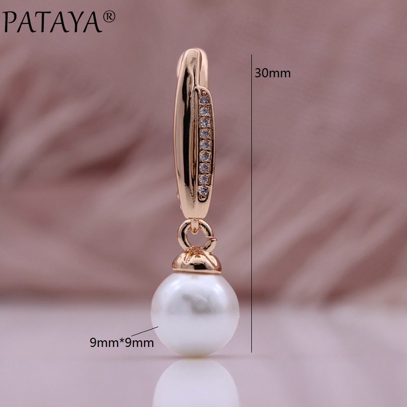 PATAYA585 rose gold real gold electroplated pearl earrings, cross-border Amazon micro-set zircon long earrings pic 5