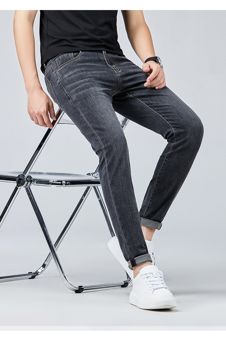 牛仔裤男士春秋季新款修身显高小脚潮流男装弹力休闲男式纯色长裤详情14