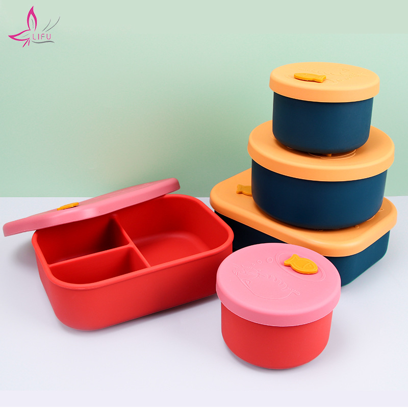 Microwave-safe, foldable silicone insulated lunch box, sealed to prevent cross-contamination of flavors, food-grade round silicone lunch box pic 5