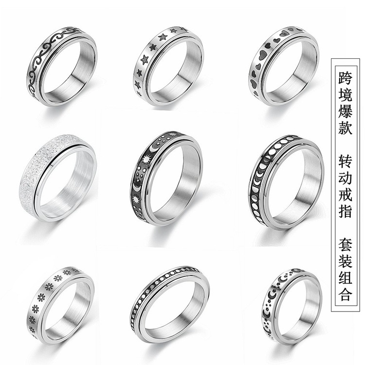 Cross-border Amazon bestseller titanium steel rotating ring, star and moon stress-relieving and anti-anxiety ring, European and American accessories/Chinese trend products pic 7