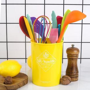 Cross-border best-selling 12-piece set of wooden handle kitchenware, FDA silicone non-stick cookware, cooking spatula and baking set with storage bucket pic 6