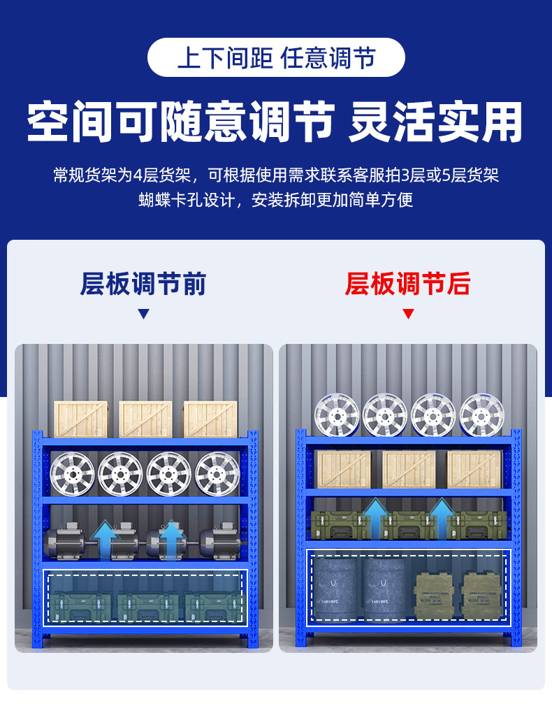 货架加厚仓库货架五金库房储物架可调节多层置物架重型仓储展示架详情7