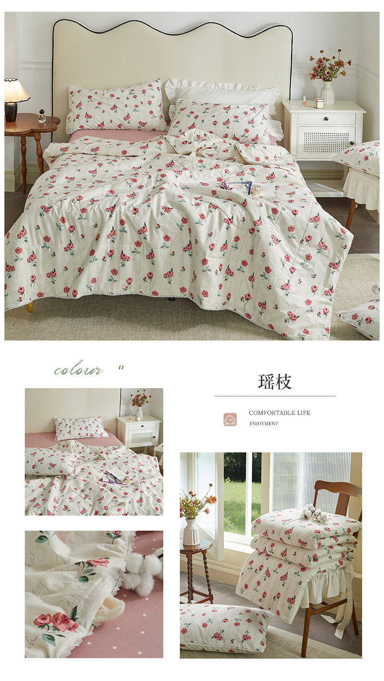 Small floral cotton summer quilt, summer cooling quilt, air conditioner quilt, summer pure cotton all-cotton quilt set, household washable pic 24