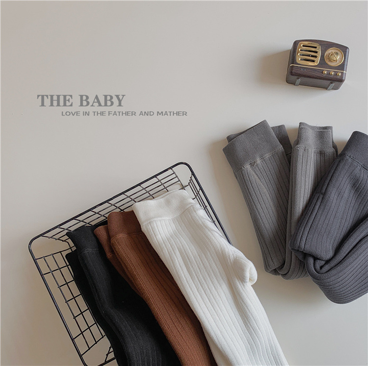 2022冬季新款儿童打底裤批发宝宝复古色坑条九分裤加绒加厚潮裤详情5