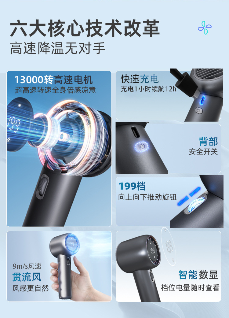 高速199档手持风扇高速暴力户外充电迷你便携式usb手拿批发小风扇详情3