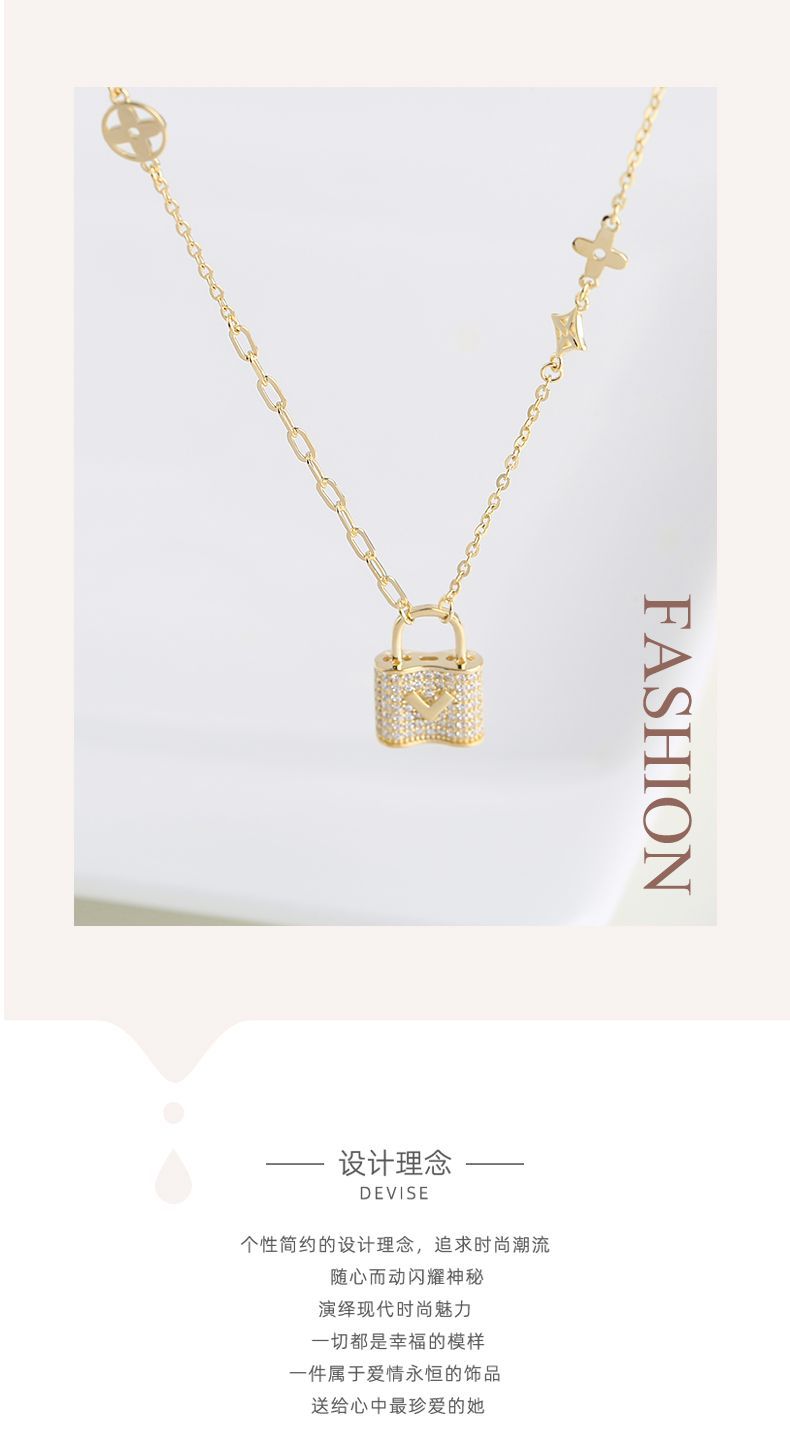 雅施丽芙饰品原创设计外观专利精致小锁项坠925银进口奥钻项链详情1