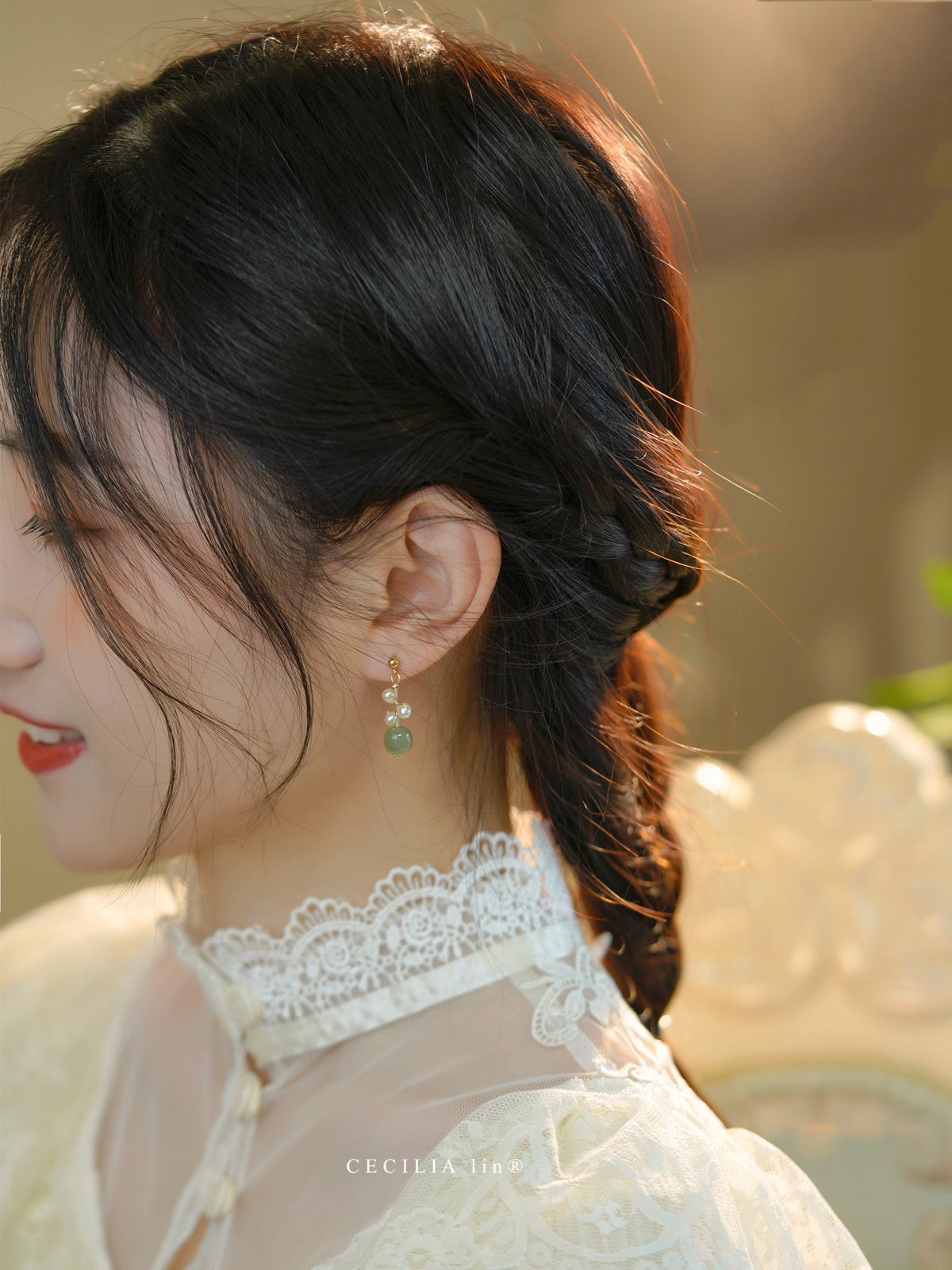 天然和田玉珍珠14K金耳环耳夹小众设计感ins网红秋冬耳饰女详情14