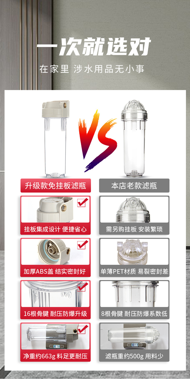 透明10寸滤瓶2分4分前置过滤器PP棉泥沙铁锈净水器铜口免挂板防爆详情7