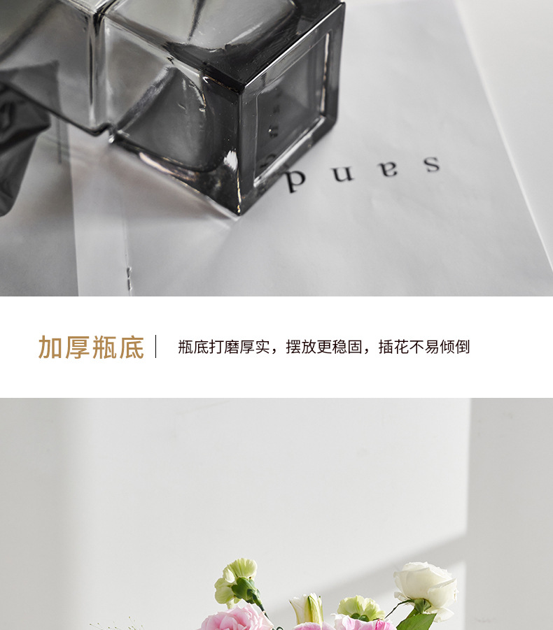厂家定制轻奢ins风高级感玻璃花瓶家居水培水养鲜花装饰花瓶摆件玻璃花瓶详情9