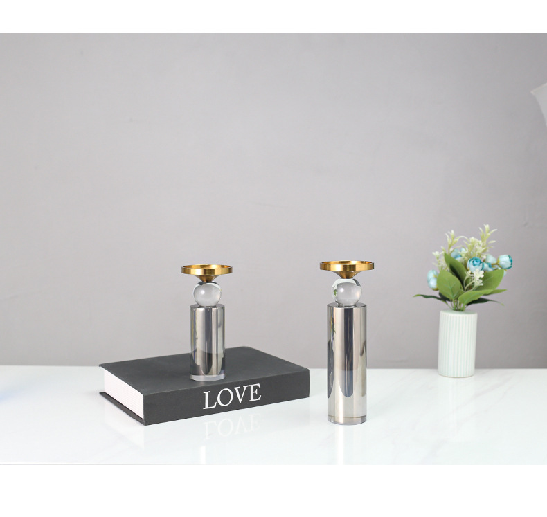 Modern and simple home furnishings, grey and blue crystal candlesticks, creative geometric decorative items, dining table decoration items pic 28