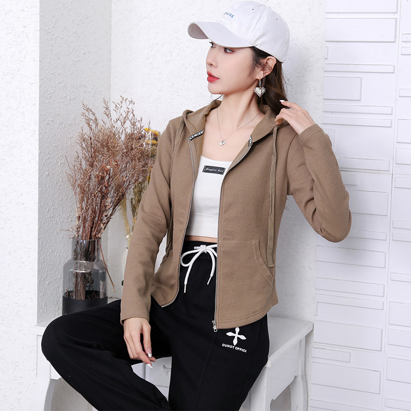 Early spring pure cotton fashionable casual set for women, loose, sporty and slimming straight-leg high-waisted wide-leg pants, zipper hooded jacket pic 59
