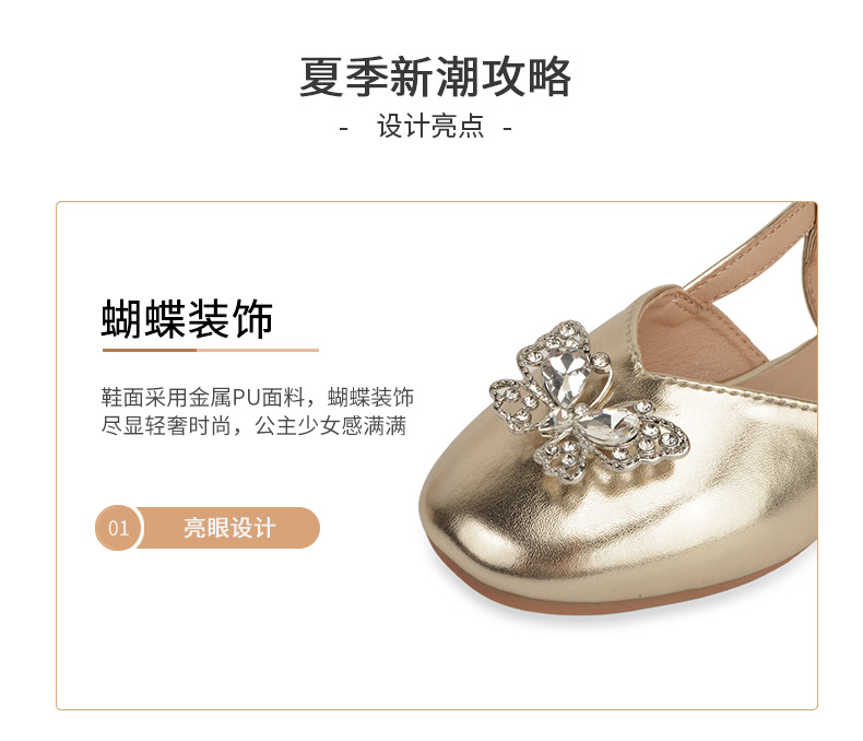 水钻儿童凉鞋2024年夏季新款小女孩包头公主鞋透气时尚6-12岁凉鞋详情17