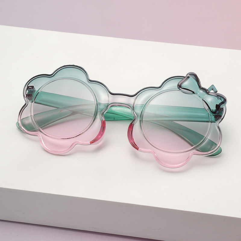 2025一体片彩色儿童太阳镜圆框小孩蝴蝶结眼镜防晒宝宝太阳花墨镜详情4