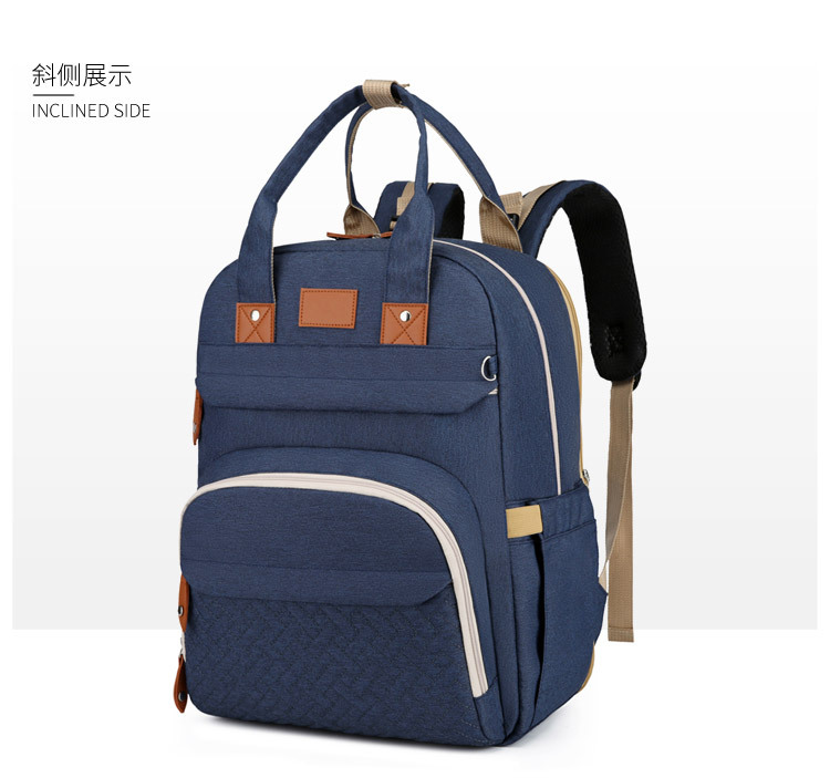 Factory direct sales: New multi-functional mummy bag, double-shoulder baby bed backpack, large-capacity waterproof bag with pacifier, embroidered thread pic 21