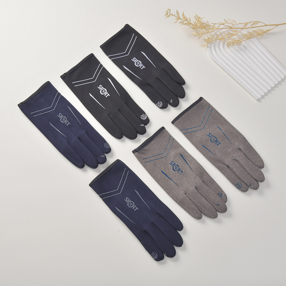 Autumn and winter men's rabbit fleece cycling gloves: simple and warm, reflective strip touch screen hand, milk silk fleece warm gloves pic 12