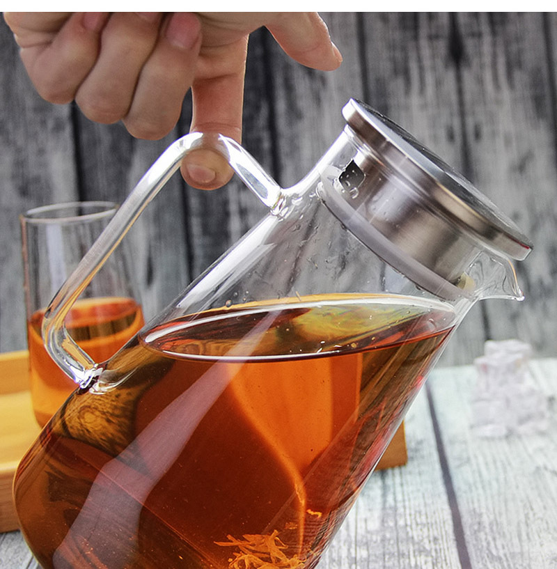 High borosilicate glass cold water kettle, 304 stainless steel lid, large capacity juice glass kettle, cold water kettle, boiling water kettle, tying pot, juice kettle, glass water kettle, household pot, cold boiling water kettle, teapot, tea set pic 3