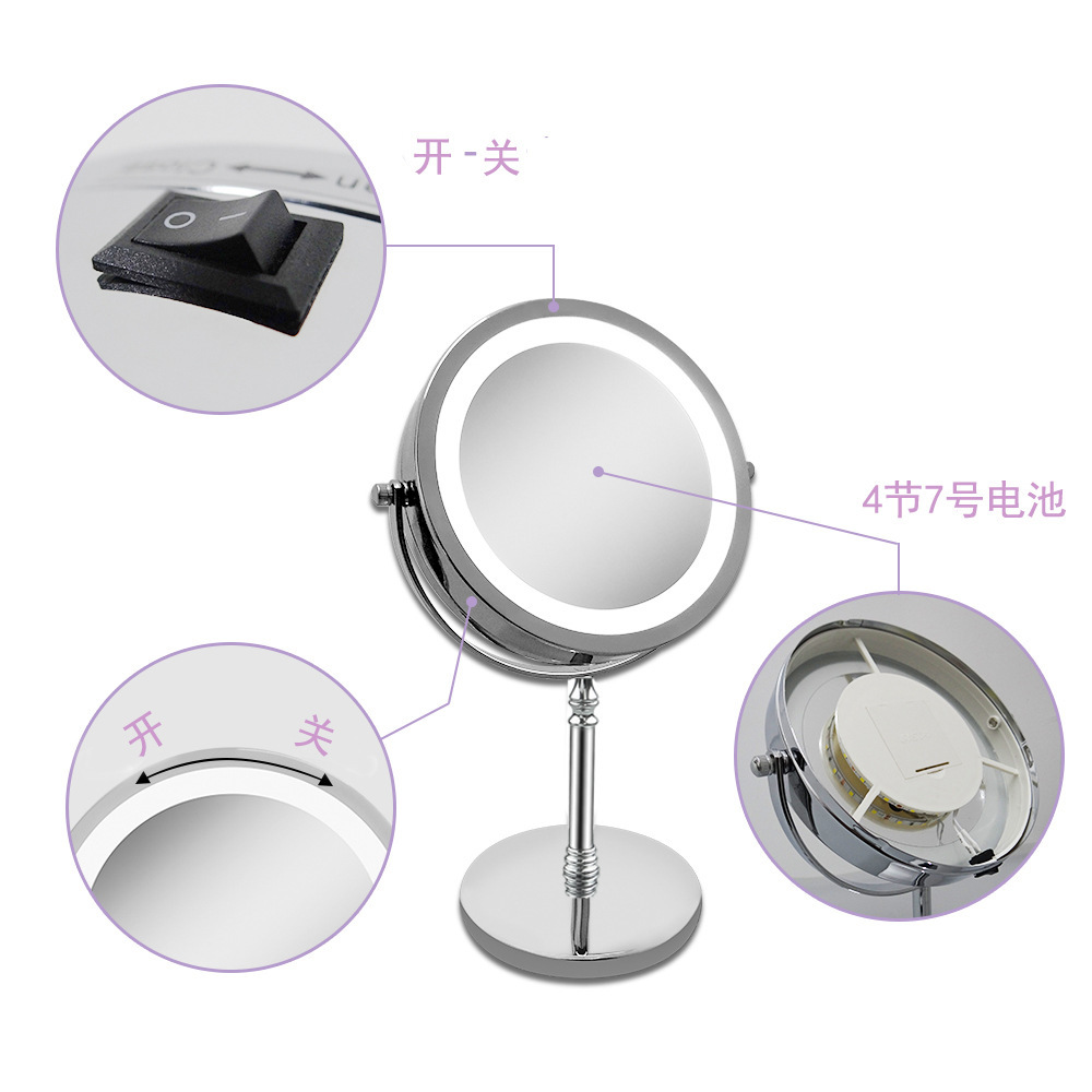 LED makeup mirror, double-sided 5x and 10x magnifying glass, 7-inch LED dressing mirror, gift desk, dormitory with light mirror pic 6