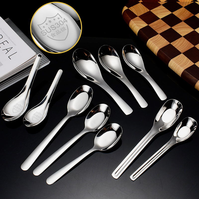 名瑞304不锈钢勺子高颜值调羹搅拌勺家用长柄喝汤吃饭勺宝宝汤匙详情1