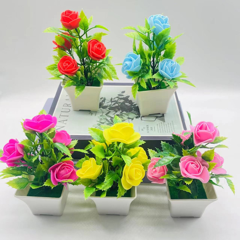 仿真盆栽假花盆景仿真绿植泡沫玫瑰花5朵泡沫花批发人造花摆件详情14