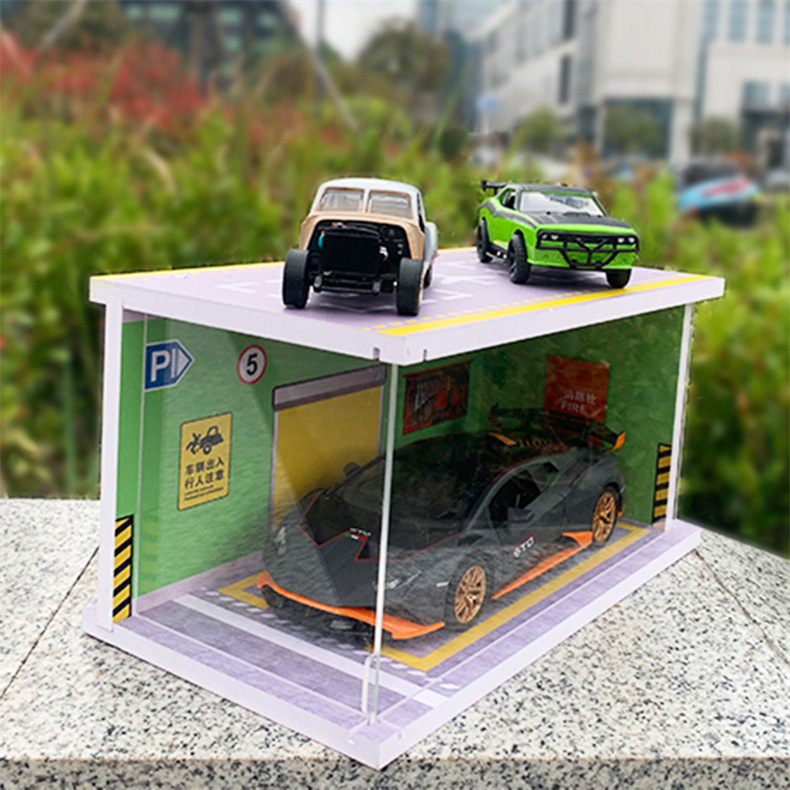 Wholesale car model scene with light PVC1:24 scale two-space alloy car parking lot assembly display storage dust-proof ornaments pic 10