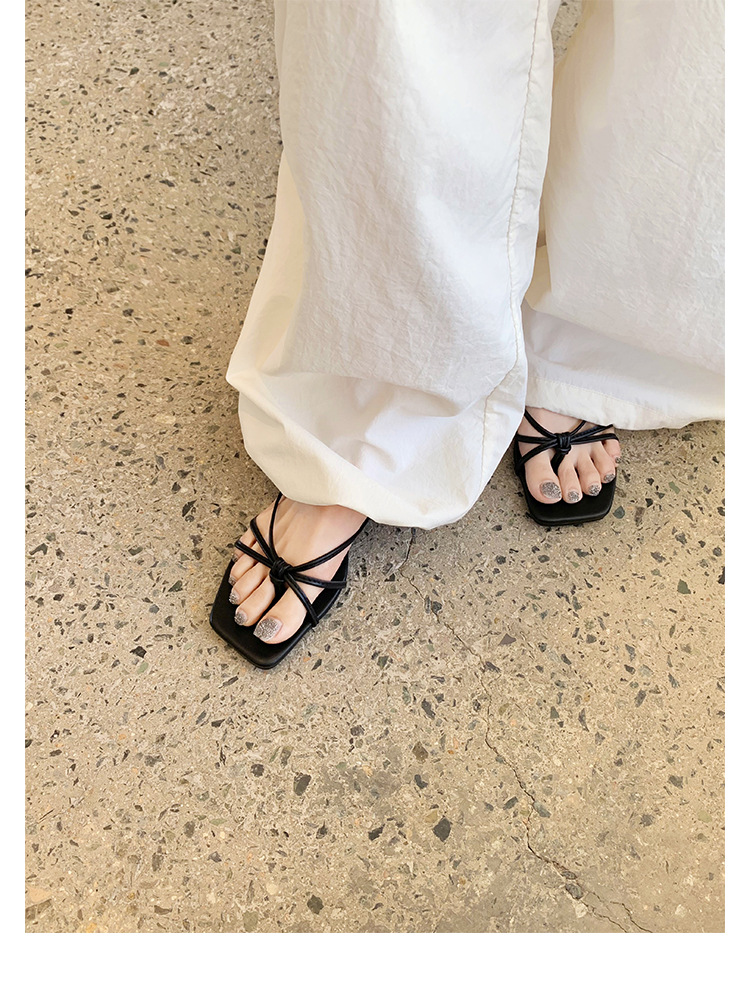 羊皮版葡萄妈同款法式方头高跟鞋细带粗跟平底拖鞋女夏季扭结凉拖详情31