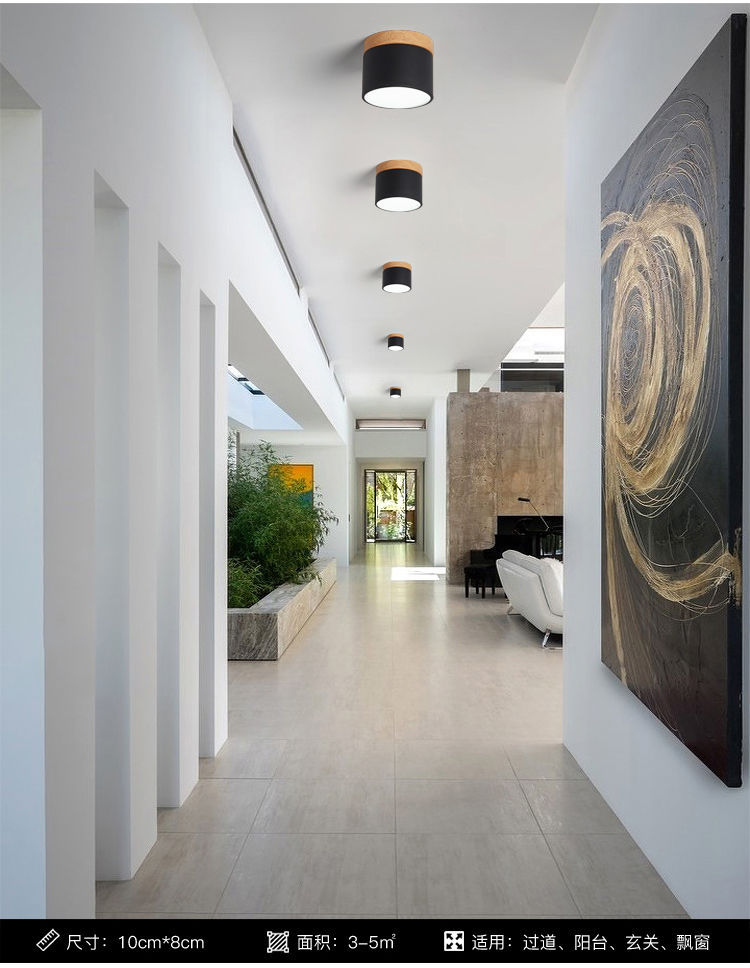 北欧玄关灯飘窗阳台马卡龙实木过道走廊天花顶led明装筒灯详情9