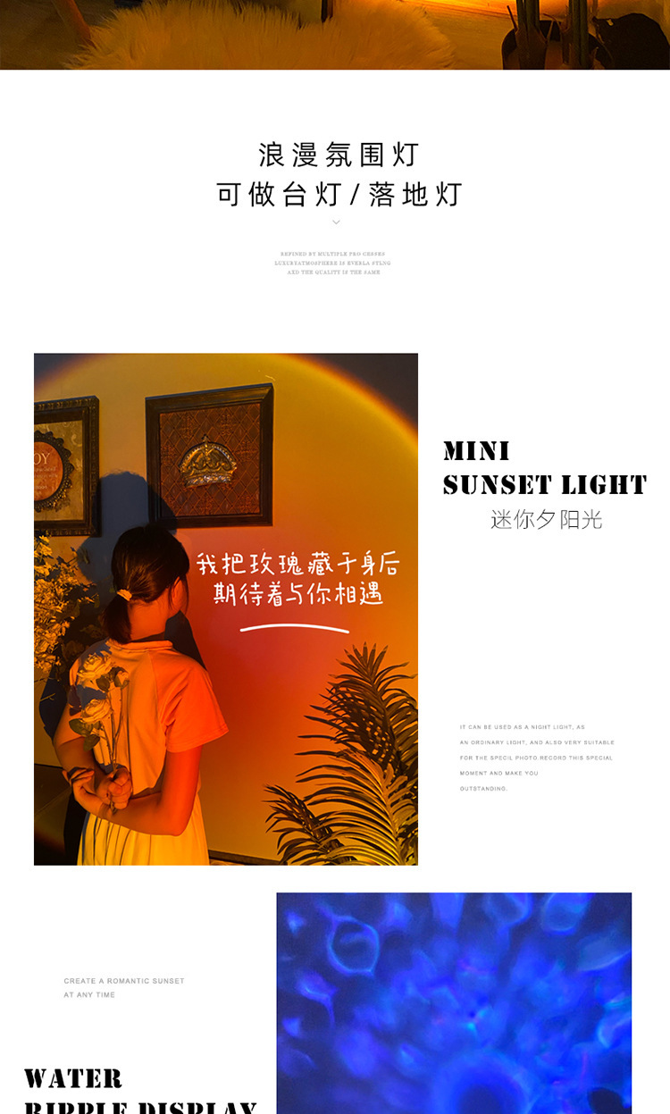 动态水波纹夕阳灯氛围灯双头氛围灯台灯直播间落地灯日落灯装饰灯详情2