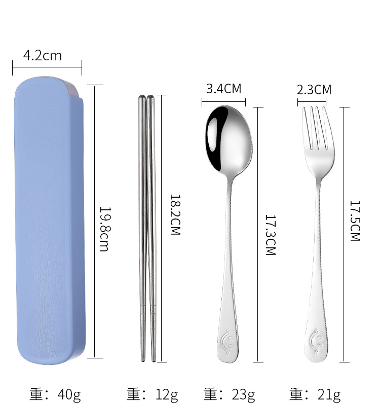 Advertising gift stainless steel tableware smiling face set, three-piece set of spoons, forks and chopsticks, customized tableware set for travel and outdoor activities pic 5