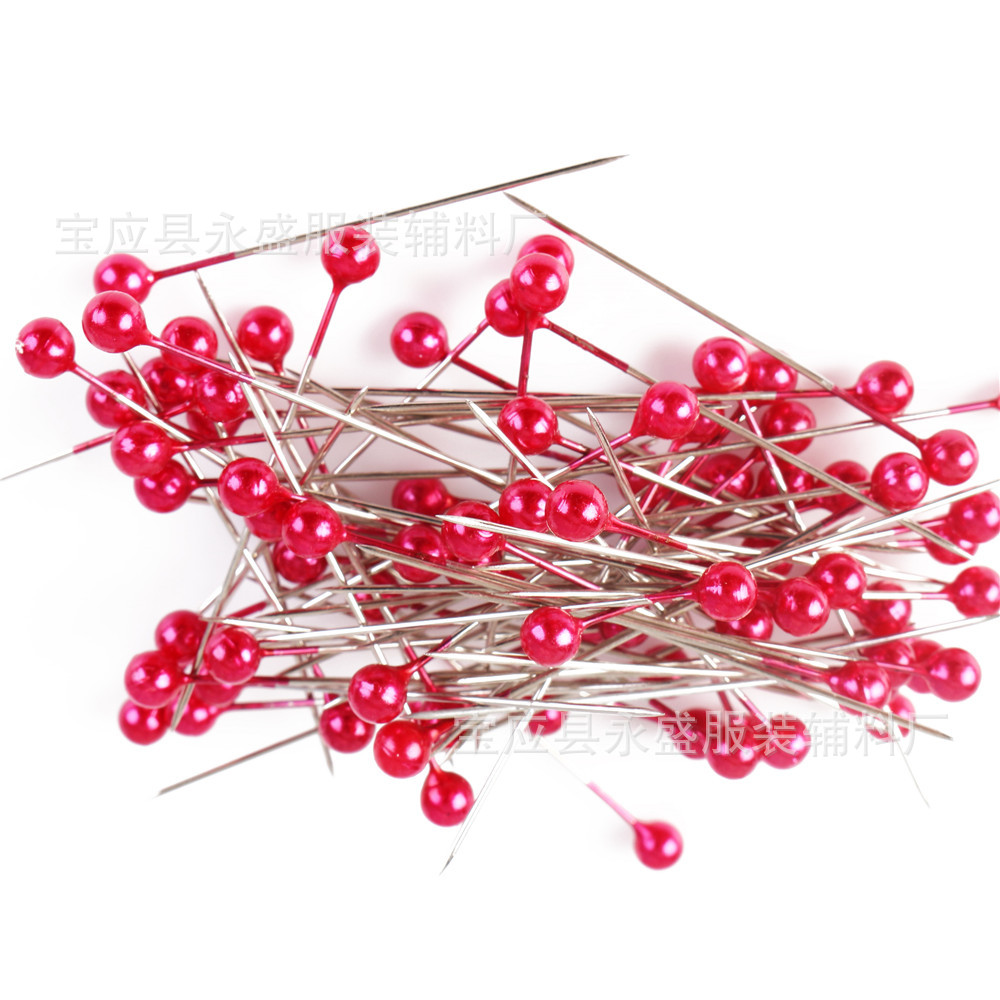 厂家供应100枚盒装彩色镀镍珠光针DIY服装定位装饰珠针批发可定色详情18
