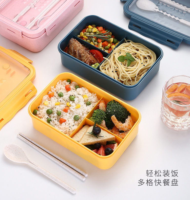 小麦秸秆保鲜盒学生午饭餐盒 日式分格饭盒便当盒可微波炉餐盒详情21