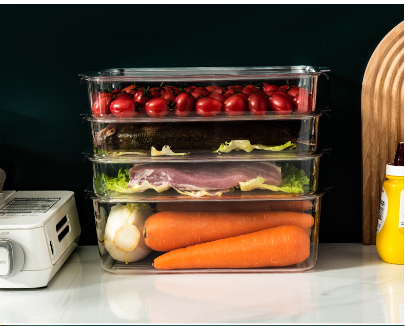 Wholesale PET food storage boxes, fresh-keeping boxes, transparent plastic boxes with LIDS for vegetables and fruits, and refrigerator classified storage boxes pic 13