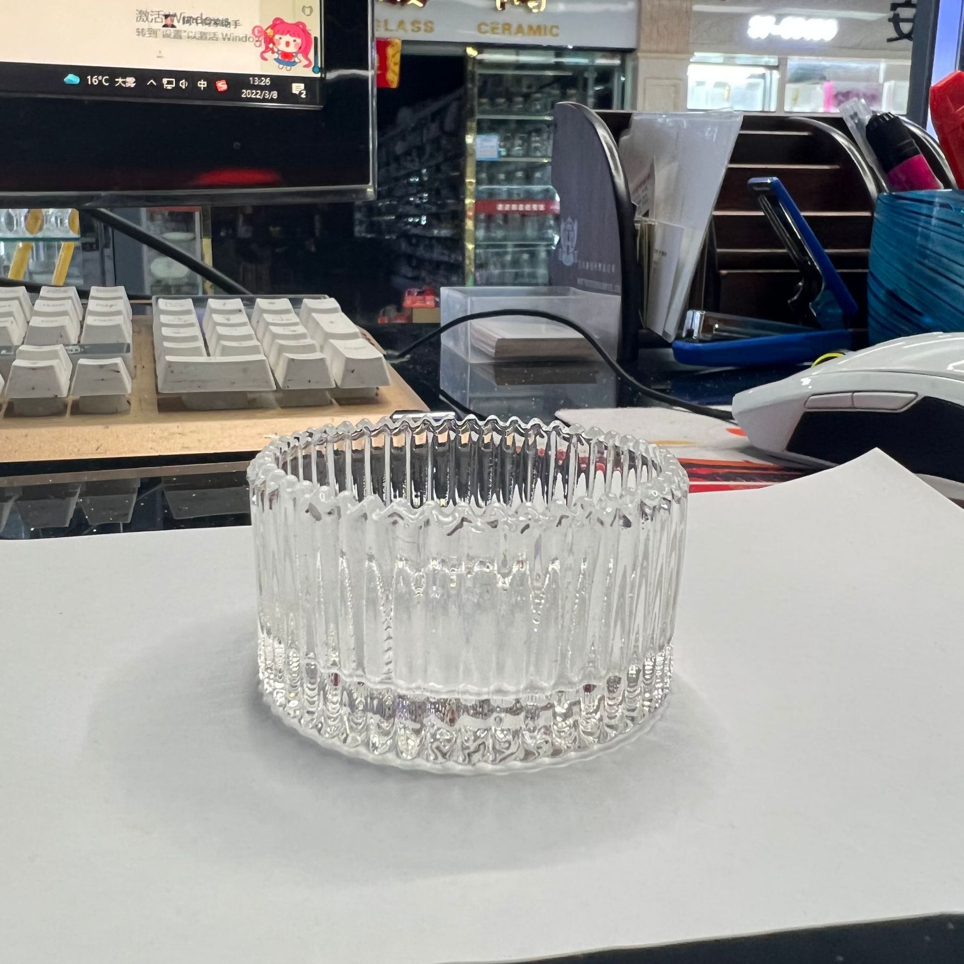 Small round candle holder, candle stand, glass candle holder, household crystal decorated candle holder, atmosphere pic 6