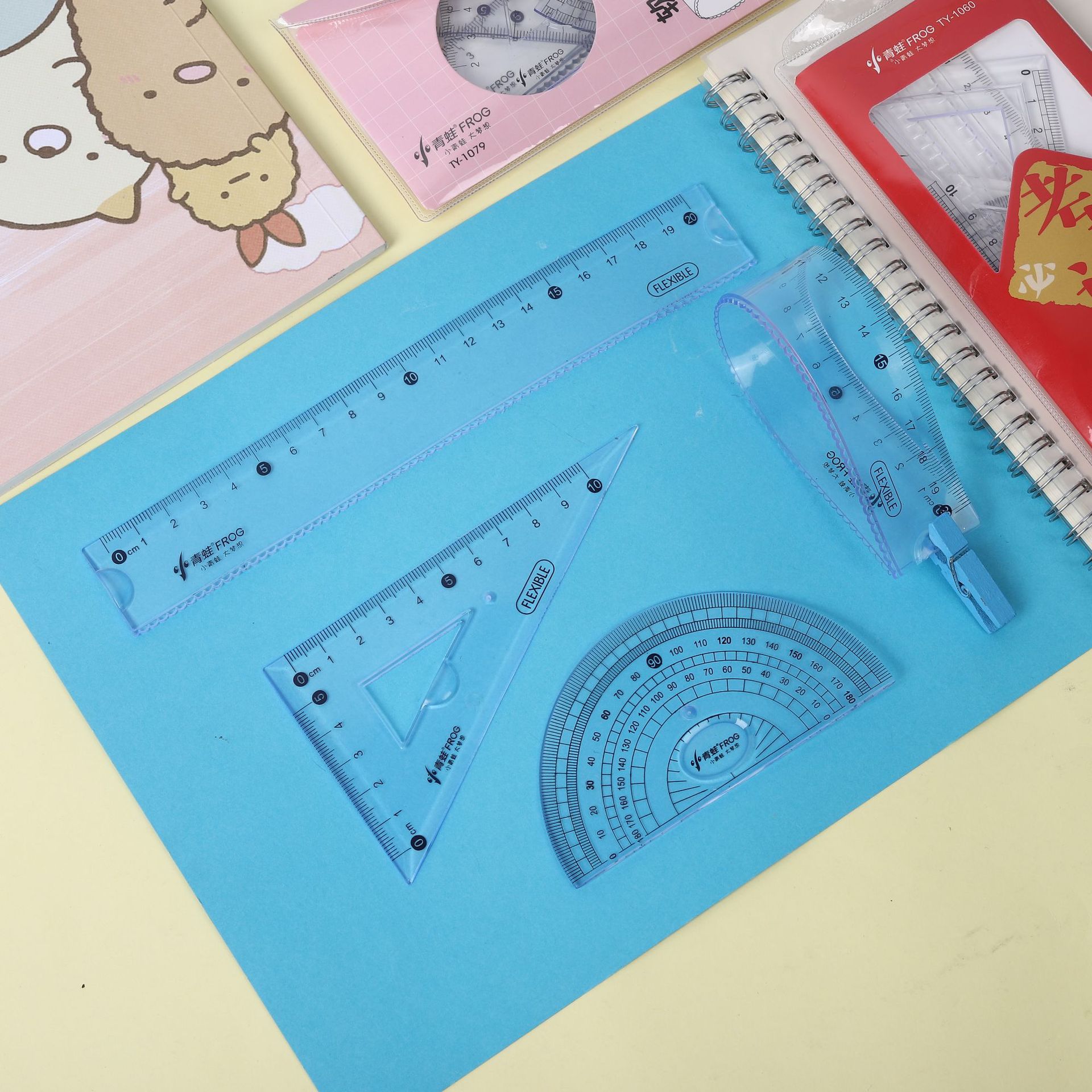Wholesale of creative flexible rulers for exams, 20cm rulers for primary school students, four-piece set of stationery, straight rulers, and set squares for Angle measurement pic 5