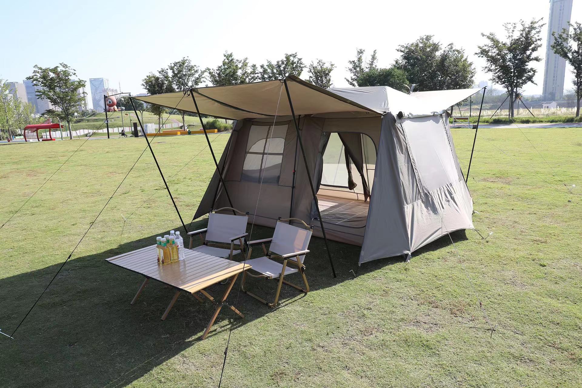 Outdoor camping and barbecue ridge tent, two-bedroom, one-living-room moisture-proof automatic tent, mountain climbing and camping, family play tent pic 3