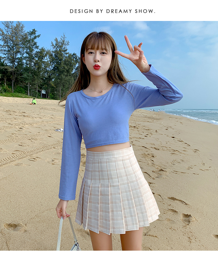 2021 New Korean-style high-waisted, slimming, versatile and anti-glare A-line checkered pleated skirt short skirt for women pic 15