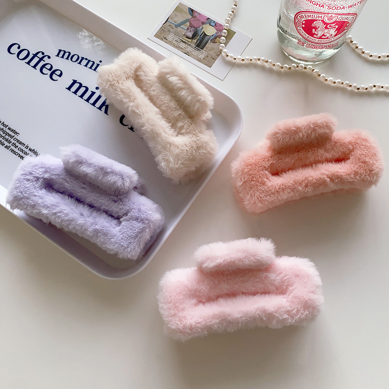 彩色系大号毛绒矩形抓夹女后脑勺盘发夹子温柔气质鲨鱼夹发卡头饰详情32