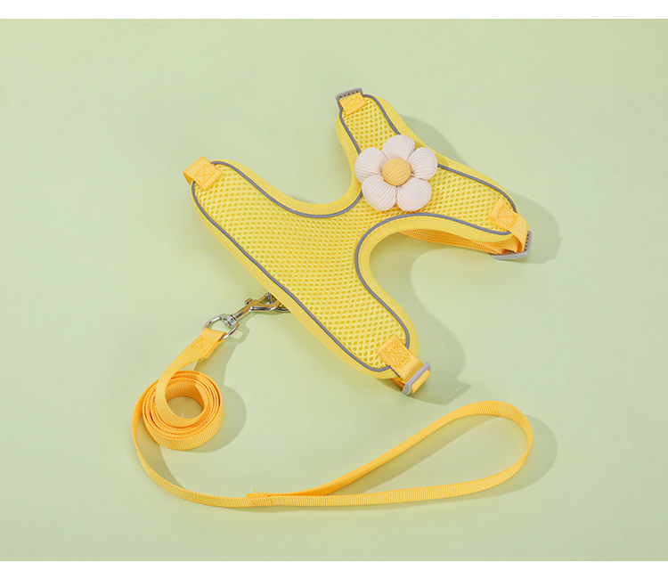 狗狗牵引绳背心式宠物胸背带透气网布花朵遛狗绳防挣脱猫绳子厂家详情12