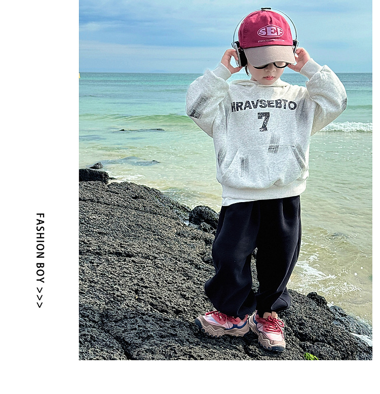 童话记忆2024秋季新款童装儿童韩版百搭手绘字母卫衣男童连帽衫潮详情12