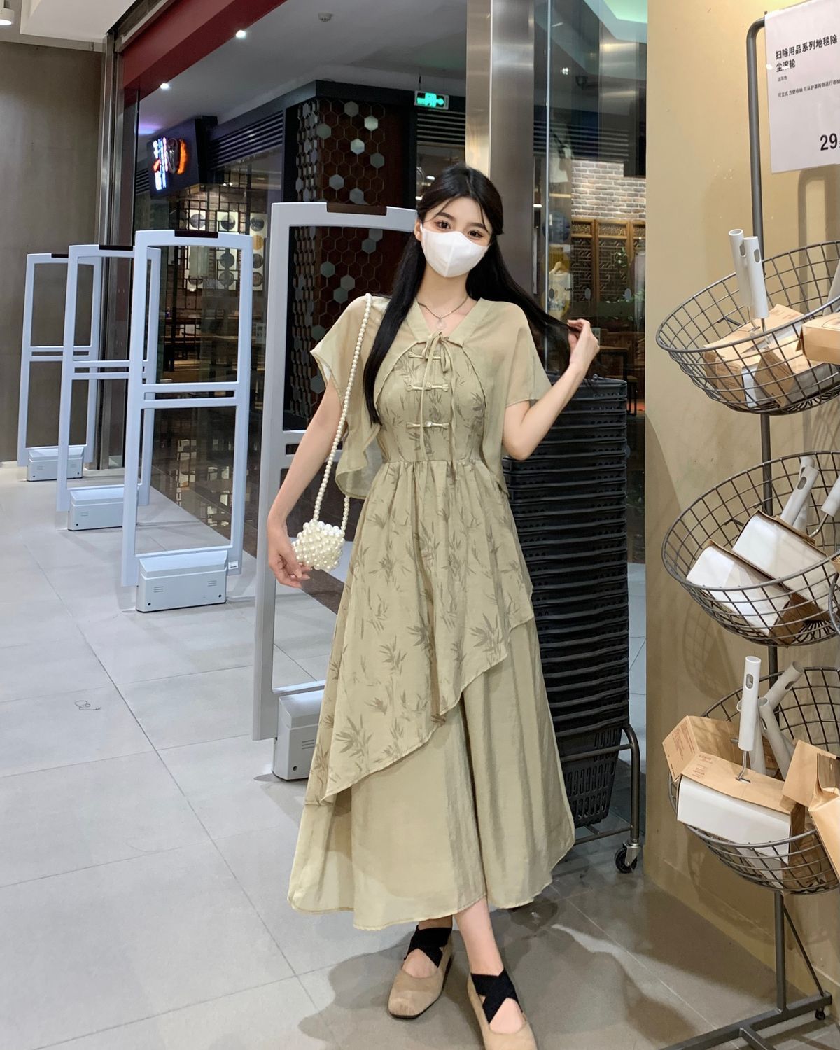 国潮竹叶国风汉服不规则吊带连衣裙女夏大码胖mm新中式收腰显瘦两件套详情2