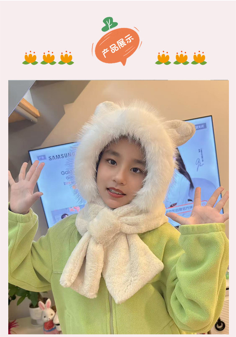 2024 Winter hats for girls: Cartoon plush scarf hat, one-piece hat with fleece, warm, comfortable and windproof Lei Feng hat pic 7