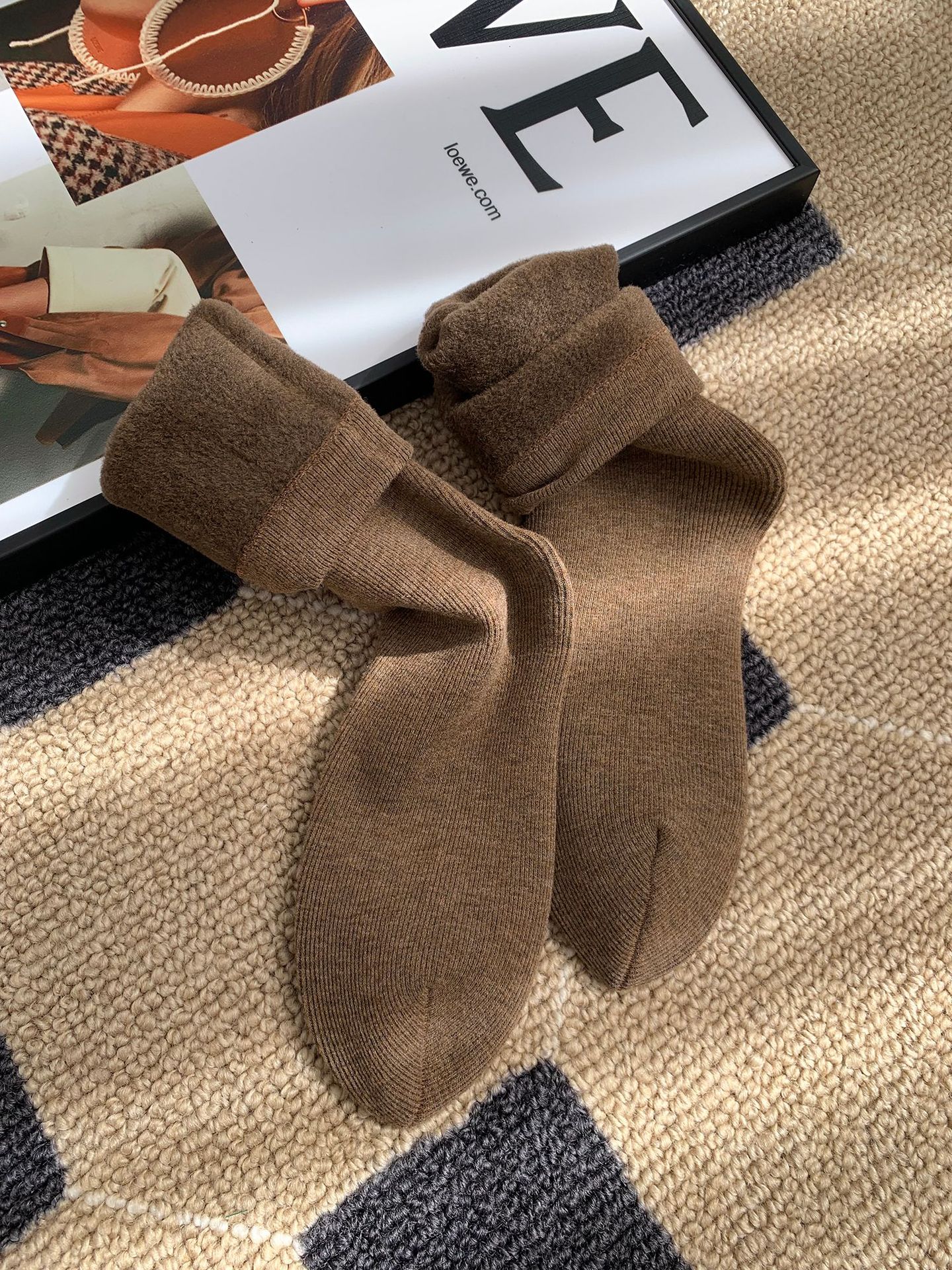 Unisex couple style fleece and thickened warm snow socks, mid-length home cotton socks, postpartum socks, floor socks pic 36