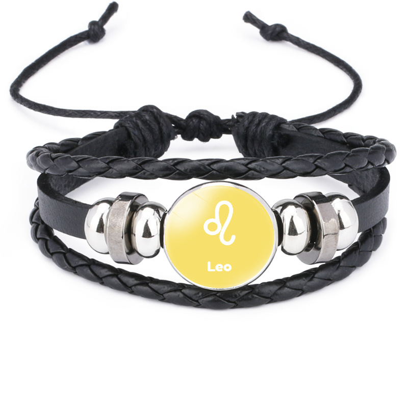 Wholesale of black leather multi-layer woven bracelet accessories with 12 zodiac time gemstones that are popular in Europe and America pic 18